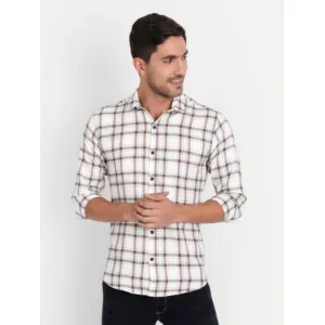 Men Checkered Casual White Shirt
