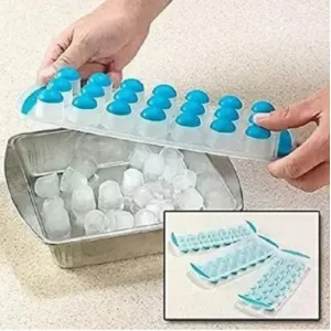 Uratech Popup Ice Cube Tray with Flexible Silicon Bottom and Over Lid Blue, Pink Plastic