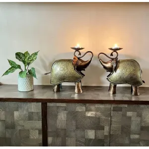 Metal Elephant Tea light holder Set of 2pcs