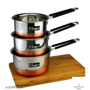114018109-stainless steel copper bottom sauce pans pack of 3 (1 lt,1.5 lt,2 lt)