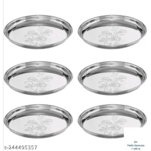 244495357-stainless steel lunch plates flower print pack of 6
