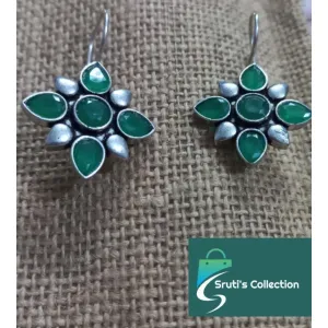German silver green stone earing