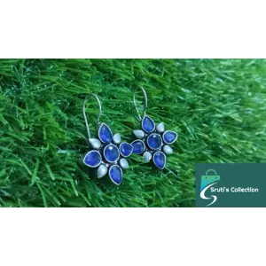 German silver royal blue stone earing