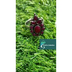 Oxidised ring with premium red stone