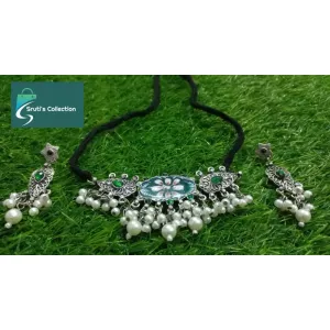 Oxidised handpainted pearl choker set