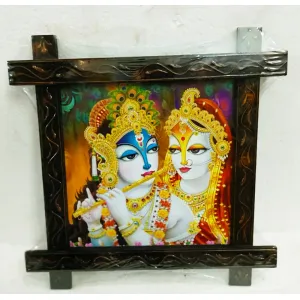 Radha Krishna Cross Wooden Painting Frame 002 ( 17 x 17 inch ) 