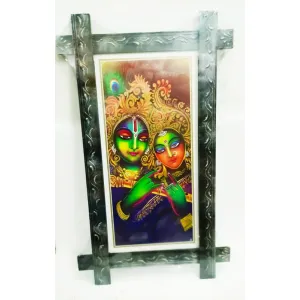 Radha Krishna Cross Wooden Painting Frame 001 ( 19 x 32 inch ) 