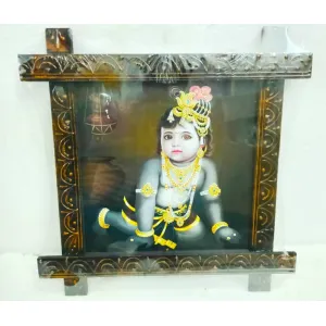Radha Krishna Cross Wooden Painting Frame 001 ( 17 x 17 inch ) 
