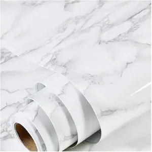 Marble Finish Decorative Wallpaper - WHITE ( 60 cm x 200 cm ) 