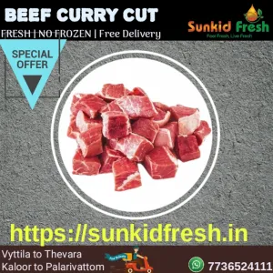 Buffalo meat with medium fat and bone- curry cut ( Cleaned )