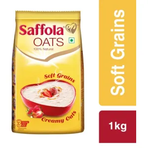 Saffola Rolled Oats, Delicious Creamy Oats, High Protein & Fibre, Healthy Cereal Pouch 1kg