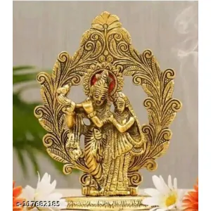 Metal Radha Krishna in Temple Show Piece for Pooja Home Office Décor Gift Gold