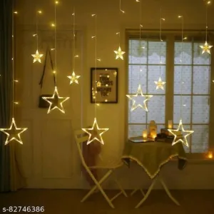 12 Stars Curtain String Lights, Window Curtain Lights with 8 Flashing Modes Decoration for