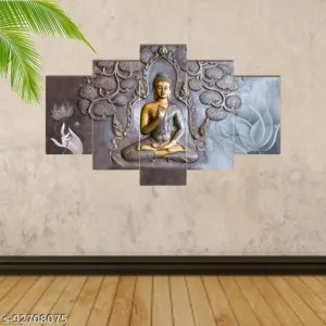 Set Of 5 Lord Buddha Wall Painting With Frame For Home Decoration , Living Room Office , H