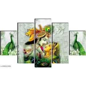 Set Of 5 Radha Krishna Wall Painting With Frame For Home Decoration , Living Room Office ,