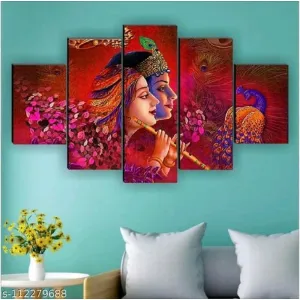 Set Of 5 Radha Krishna Wall Painting With Frame For Home Decoration , Living Room Office ,