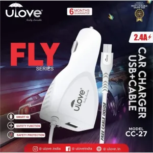 ULOVE FLY CAR CHARGER WITH USB CABLE 2.4A