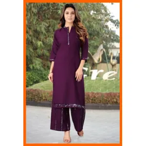 Classic Cotton Lace Work Kurta Bottom Set for Women (purple)