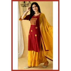Elegant Rayon Mirror Work Embroidery Suit Set For Women
