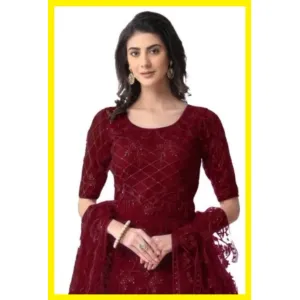 Fabulous Net Embroidered Gown With Dupatta