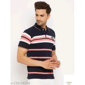 First Krush Mens Half Sleeve Polo Neck Striper T-Shirt*