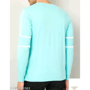 Gespo Sky Blue & White Striped Round Neck Full Sleeve T-Shirt*