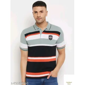First Krush Men's Cotton Pista Embroidery Half Sleeve Polo Neck T-shirt*
