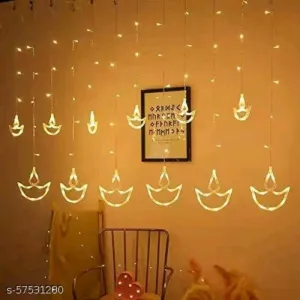 The Party Shop Diwali Hanging Diya Set 138 LED Curtain String Lights, Window Curtain Light