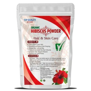 Organic Hibiscus Flower Powder, Organic Hibiscus Rosa-Sinensis for Hair & Skin Care, Exfoliates the Dead Skin Cells, Prevents Premature Greying, Cruelty-Free & Vegan, (100g)