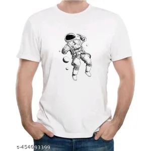 Men cool white astronaut print t-shirt 
