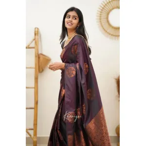 Silk Blend Printed Jacquard Traditional Look Saree With Unstitched Blouse Piece (Wine)

