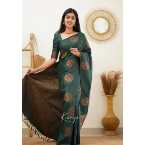 Women's Silk Blend Printed Jacquard Traditional Look Saree With Unstitched Blouse Piece