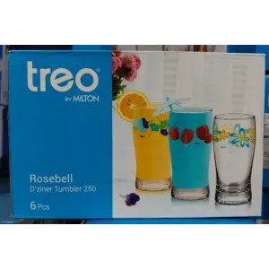 Treo D Ziner Rose Bell Glass Set of 6, 250 ml, Multicolour Floral