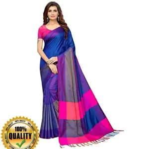 VJ Fashion Women's Cotton Silk Saree With Blouse Piece (VJS1297_Blue)


