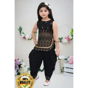 Black Cotton Blend Dress for Girls