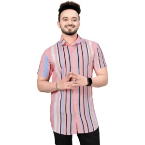 Printed mens pink half sleeves shirt