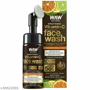 Waw Skin Cosmo Brightening Vitamin C Foaming with Built-In Face Brush for deep cleansing -