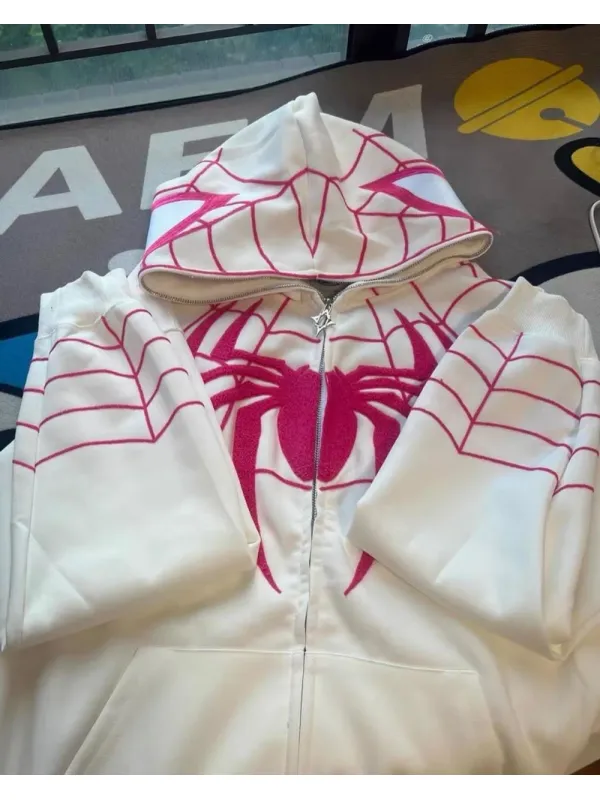 White Spiderman Hoodie – Full Zip Up Oversized Marvel Style | Urban Loom