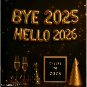 SHREE SHYAM BALLOON WALA Bye 2025 Hello 2026 16pcs Golden Letter Foil