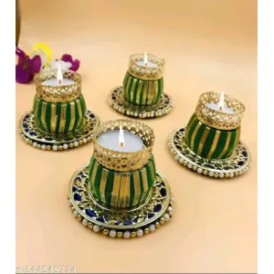 Gadin Fashion Green Tealight Candle Holders - Pack of 4