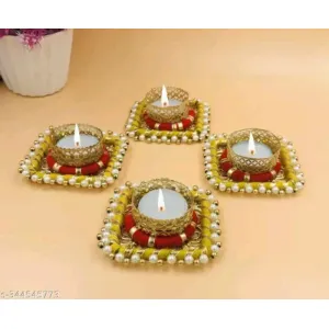 Gadin Fashion Handmade Square Tealight Candle Holders - Pack of 4