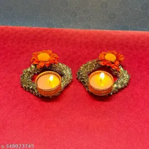 Mahaal Tealight Candle Holder with flower - Pack of 2