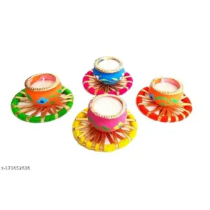 Deepti Decor Handmade wax filled Matki Diyas with Holders