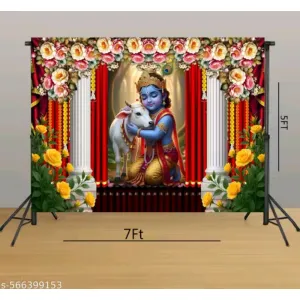 Krishna with Cow Backdrop Banner 5X7 Feet