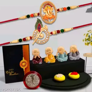Periapt Multicolor Rakhi Combo with 3 Baby Buddhas