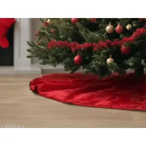POORAM ECO CRAFTS Christmas Tree Red Fur Skirt