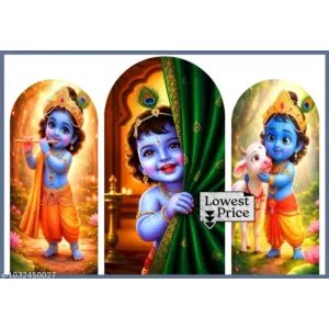 SALMA CREATION 5x7 feet Baby Krishna Three Panel Backdrop