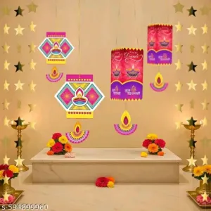 Diwali Hanging Decoration Combo of 24 pcs - 10 lanterns, 10 Kandeels and 4 GoldenStar Fril