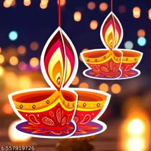 Ceiling Hanging 3D Deepak Dual Sided Printed for Diwali Decoration  - Pack of 5 pcs