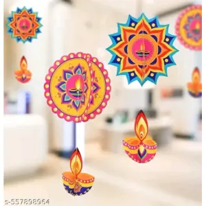 Rangoli Deepak Paper Hanging Decoration - Set of 6 pieces